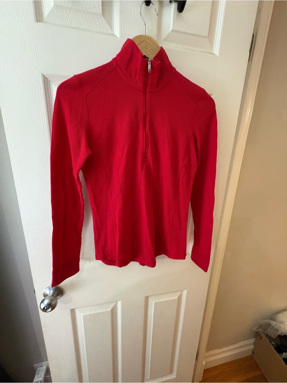 Lauren Ralph Lauren NWT red waffle 1/4 zip sweater size small embroidered logo
